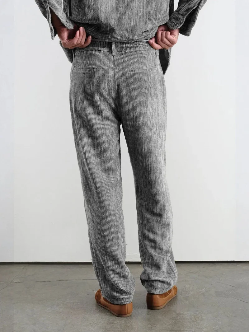 جيستو بنطلون رجالي جيستو بخصر متوسط وطيات بنسيج بارز